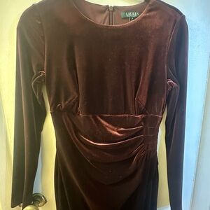 Ralph Lauren Velvet Long Sleeve Dress - Deep Burgundy
